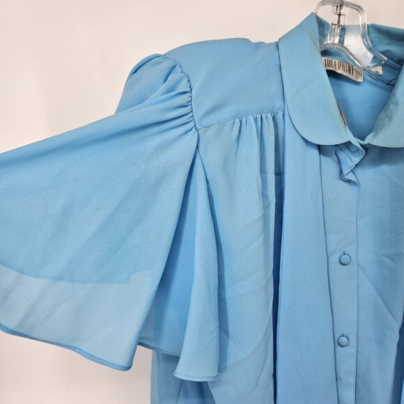 Josephine Shirt Womens 16 Blue Flutter Sleeve Button Up Vintage Style Bow Blouse - Picture 2 of 15